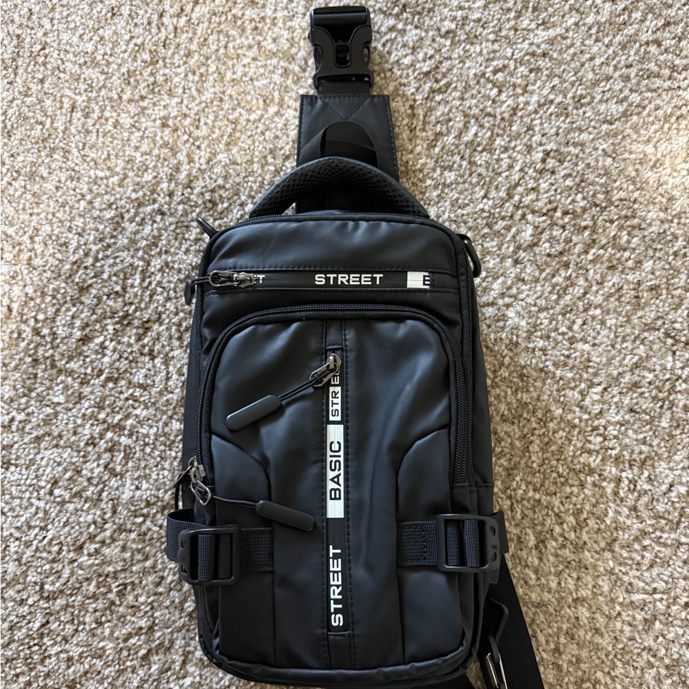 Street Basic Black Crossbody Sling Bag for Men